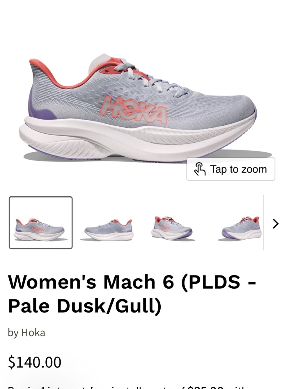Hoka Mach 6 Women's  Sz 7B 1147810/PLDS Running Shoes Pale Dusk/Gull New W/O Box